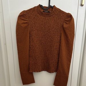 Scotch & Soda Rust Smocked Long-Sleeve Puff Top